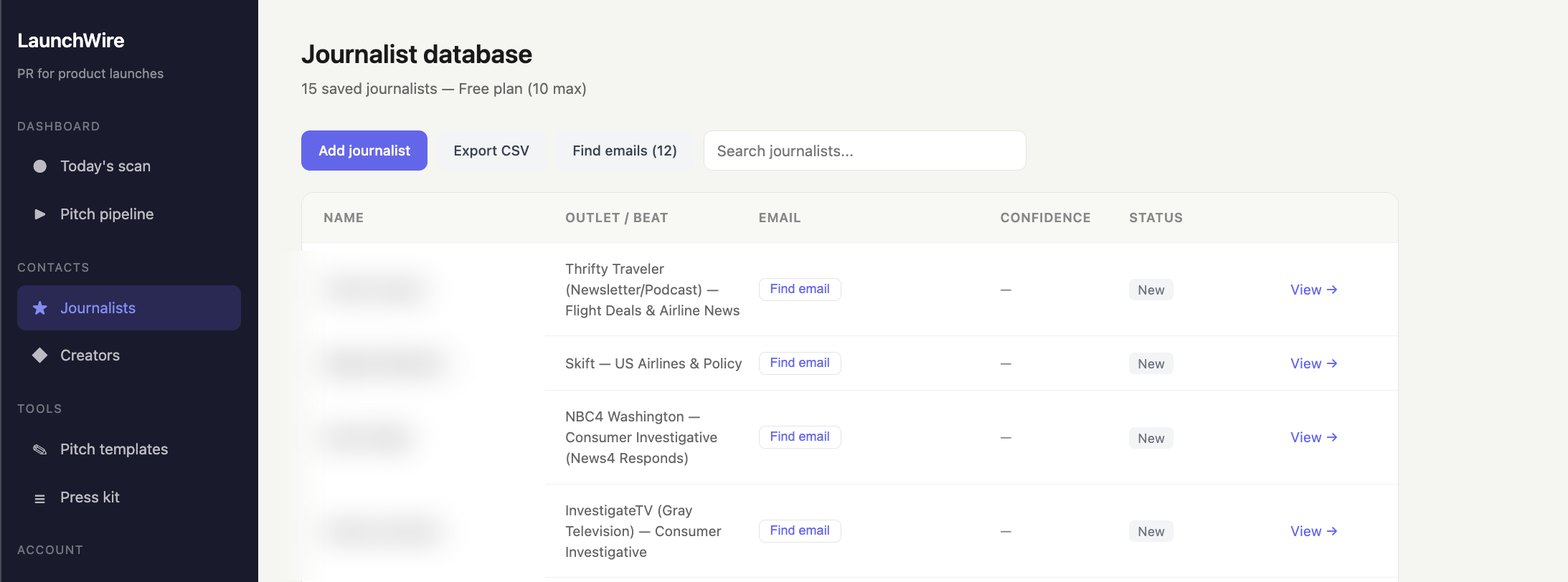 LaunchWire Journalist Discovery — find and save contacts